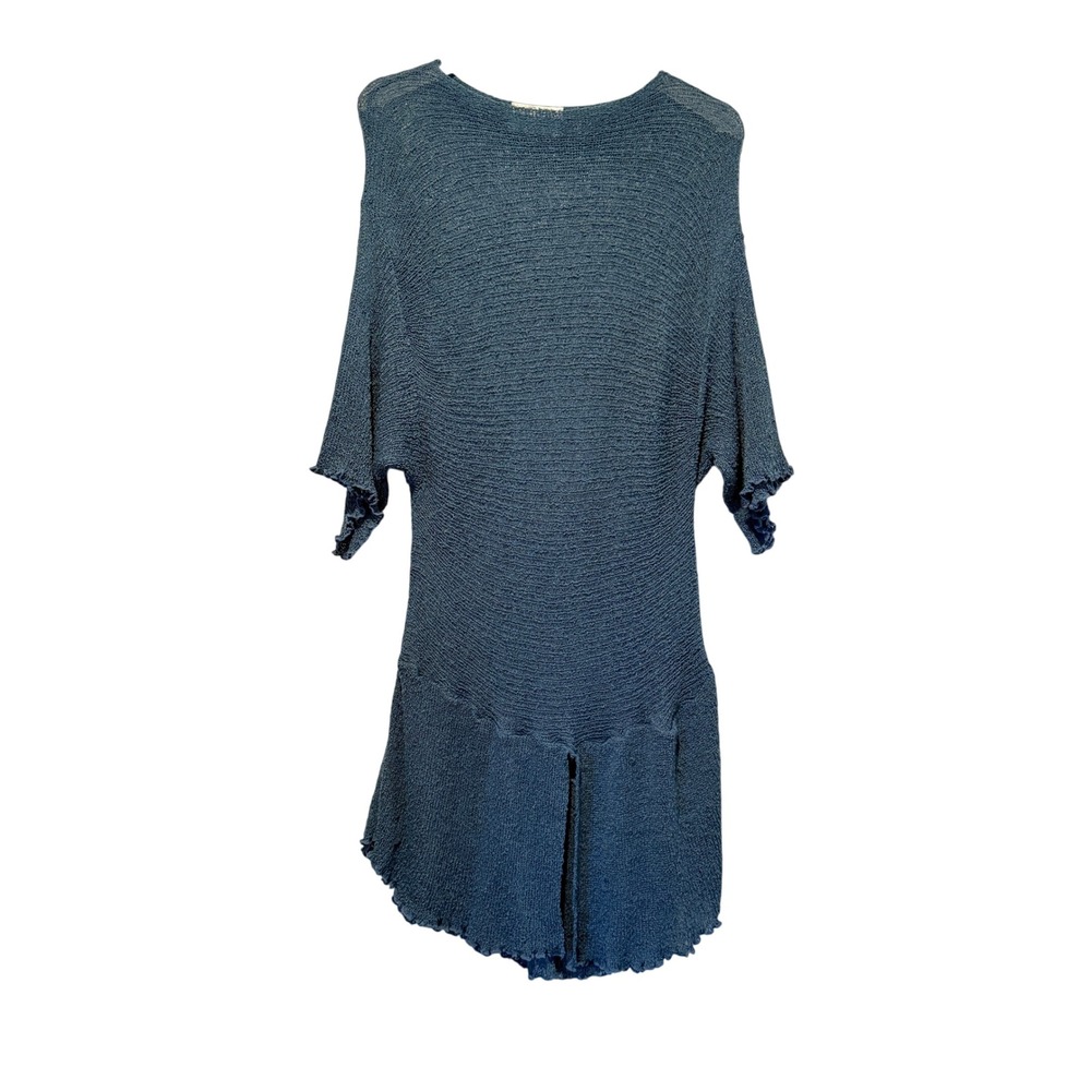 Wild Woman Wild Thing Blue Knit Tunic Dress Beach Coverup Boho Slit Hem One Size